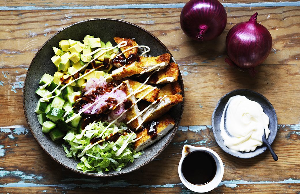 Chicken Katsu Bowl with Pickled Red Onion