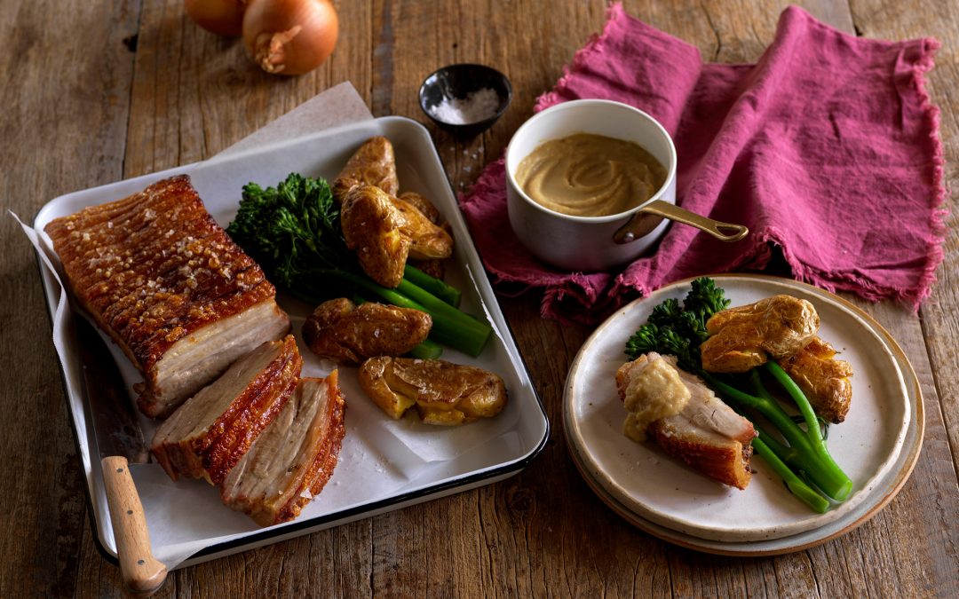 Pork Belly and Roasted Onion Purée