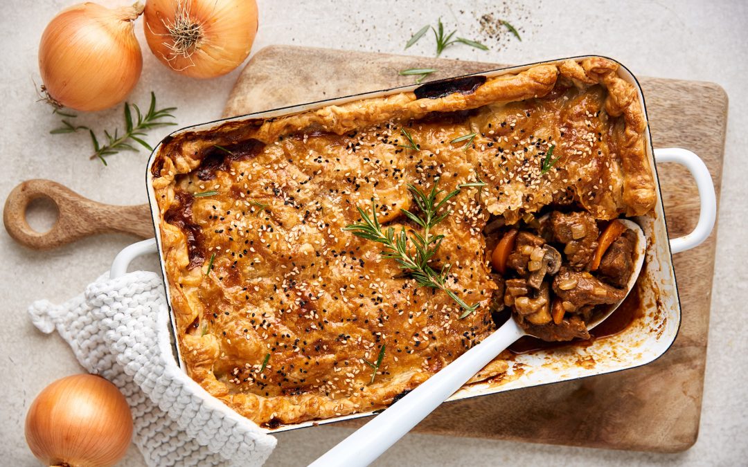 Chunky beef and onion pie