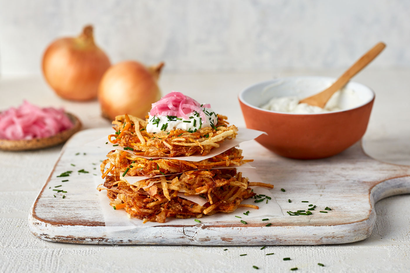 Crispy brown onion and carrot fritters