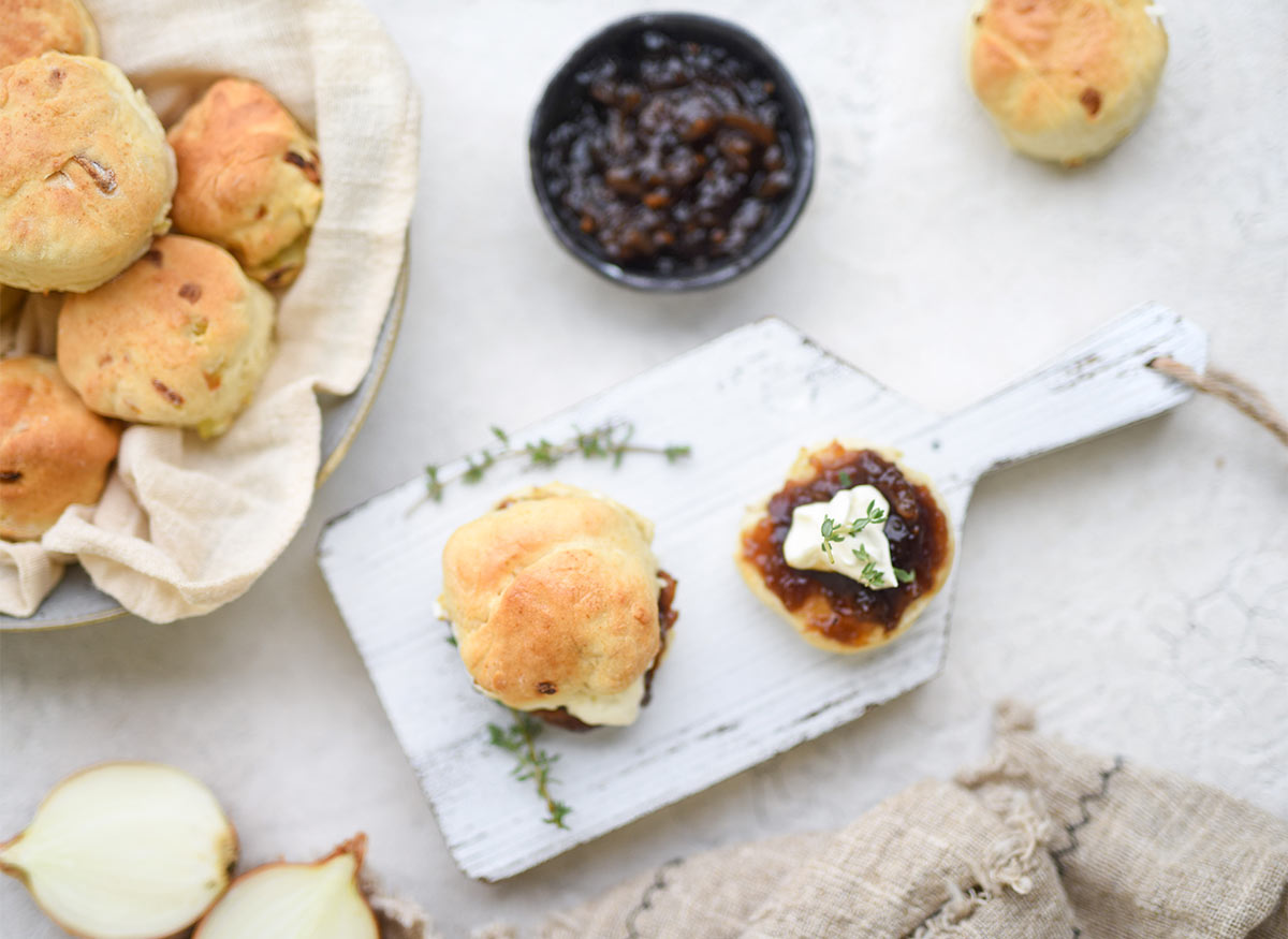 Air Fryer Onion Scones with Caramelised Onion Jam