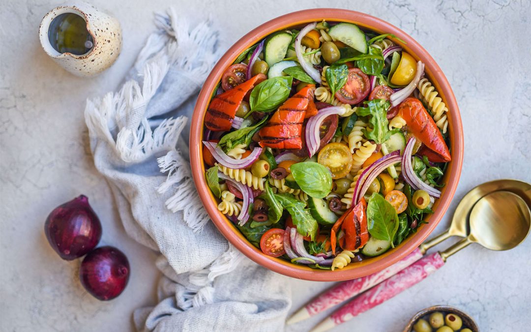 Mediterranean Pasta Salad with Red Onion