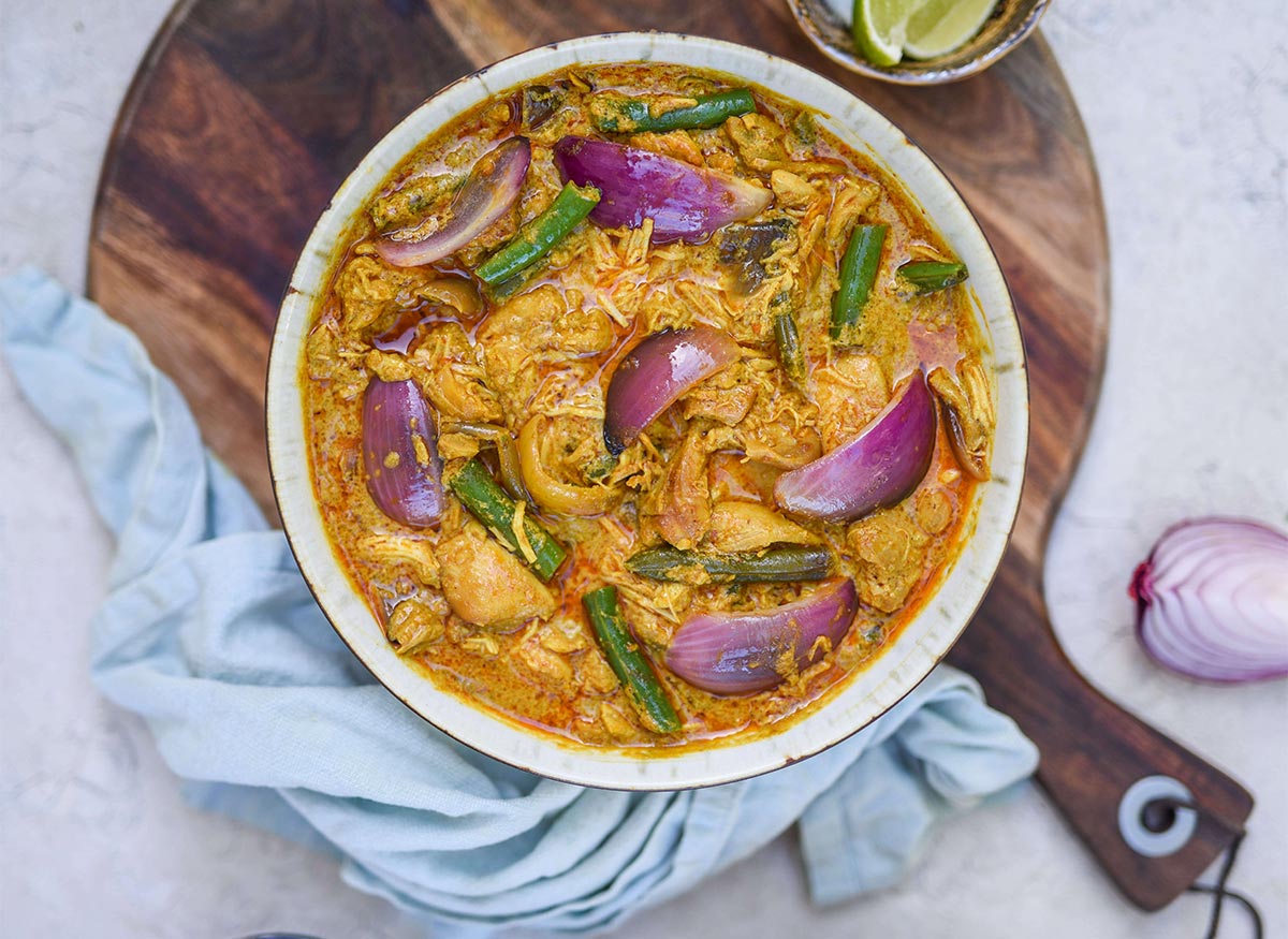 Red Onion Coconut Curry with Slow Cooked Chicken