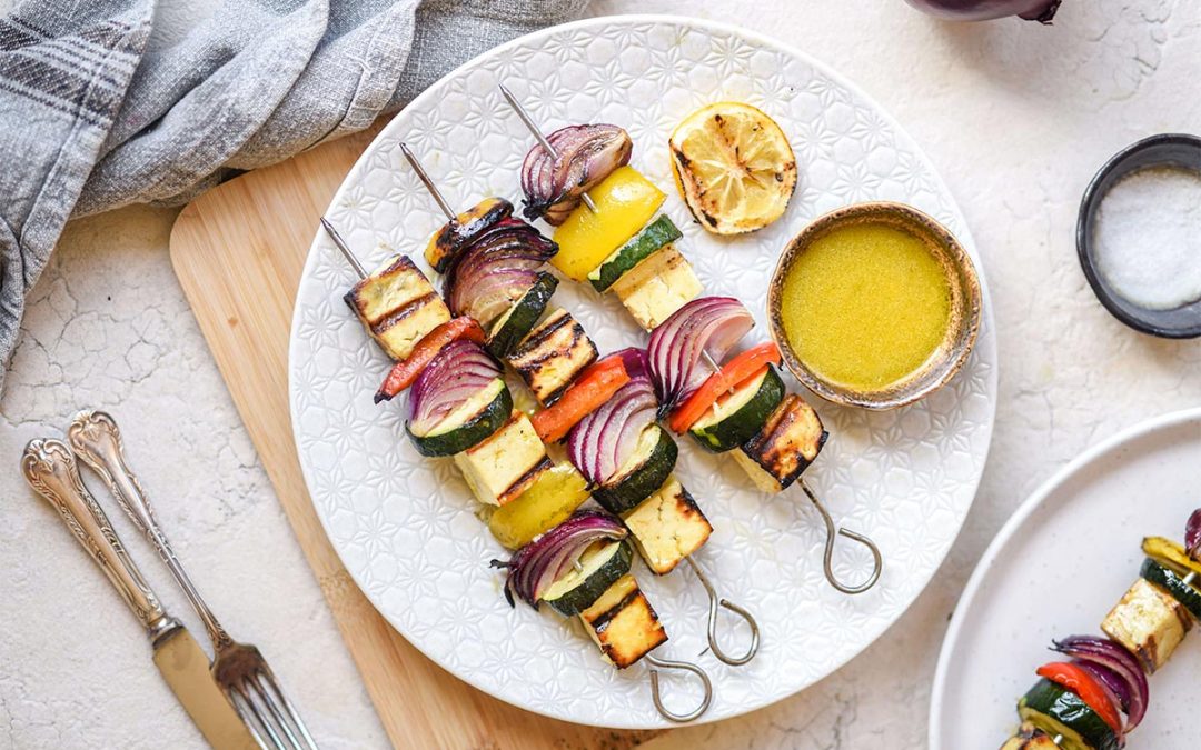 Red Onion, Halloumi and Zucchini Skewers