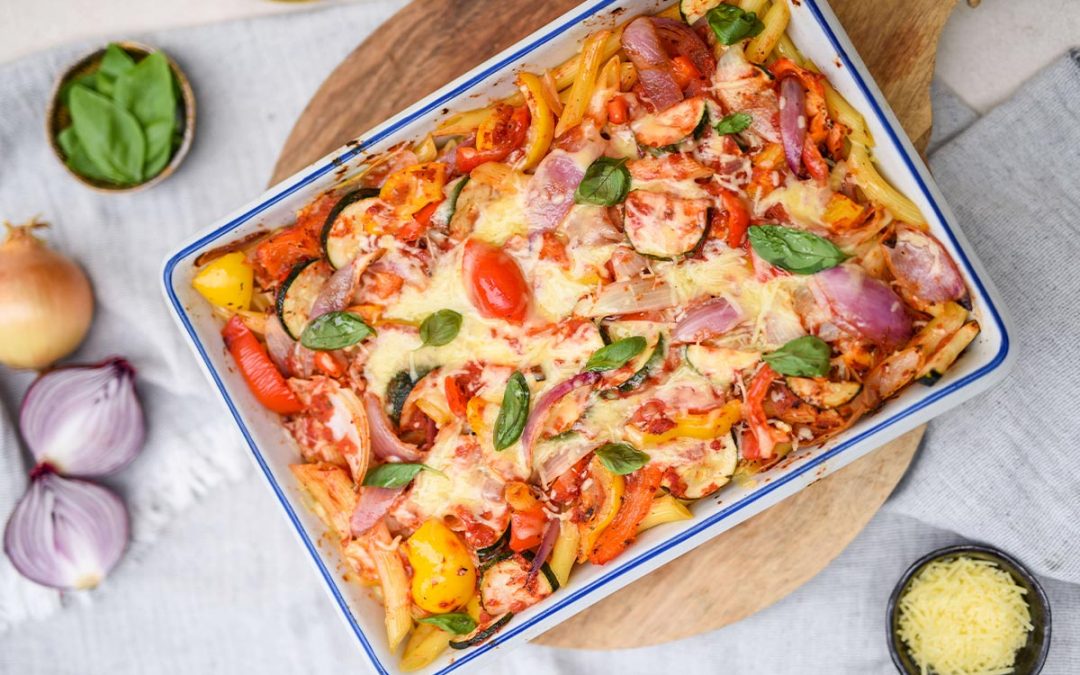 Red Onion and Vegetable Pasta Bake