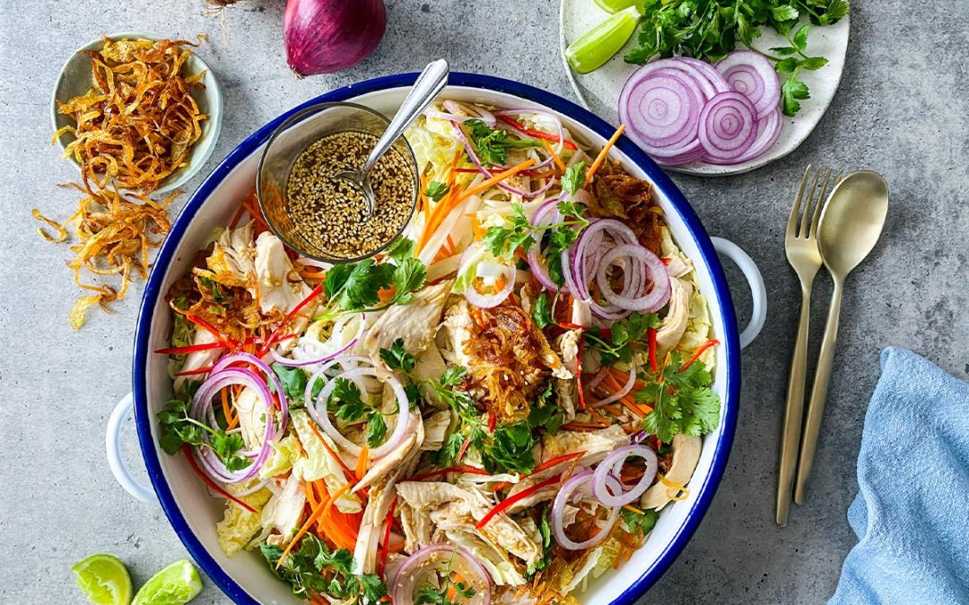 Asian Chicken Salad with Red Onion Slaw & Crispy Onions