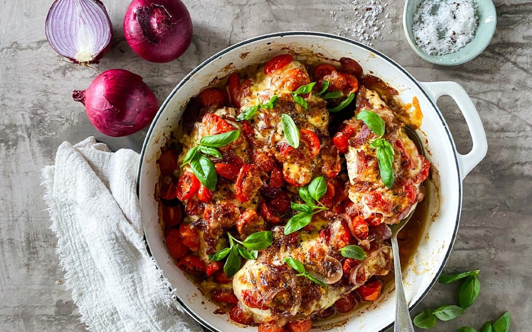 One Pan Chicken & Balsamic Caramelised Onion Parmi