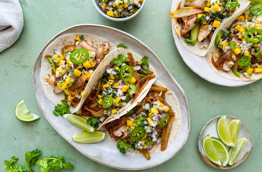 Caramelised Onion and Grilled Chicken Tacos